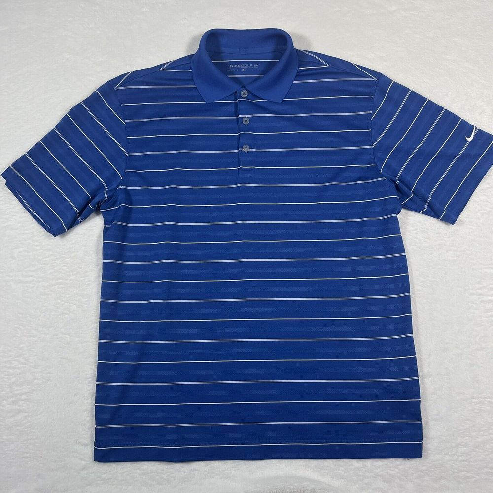 Nike Golf Men's Medium Dri-Fit Tour‎ Performance Blue with White Stripes Polo